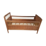 Lit enfant bois et fils scoubidou jaune, années 50
