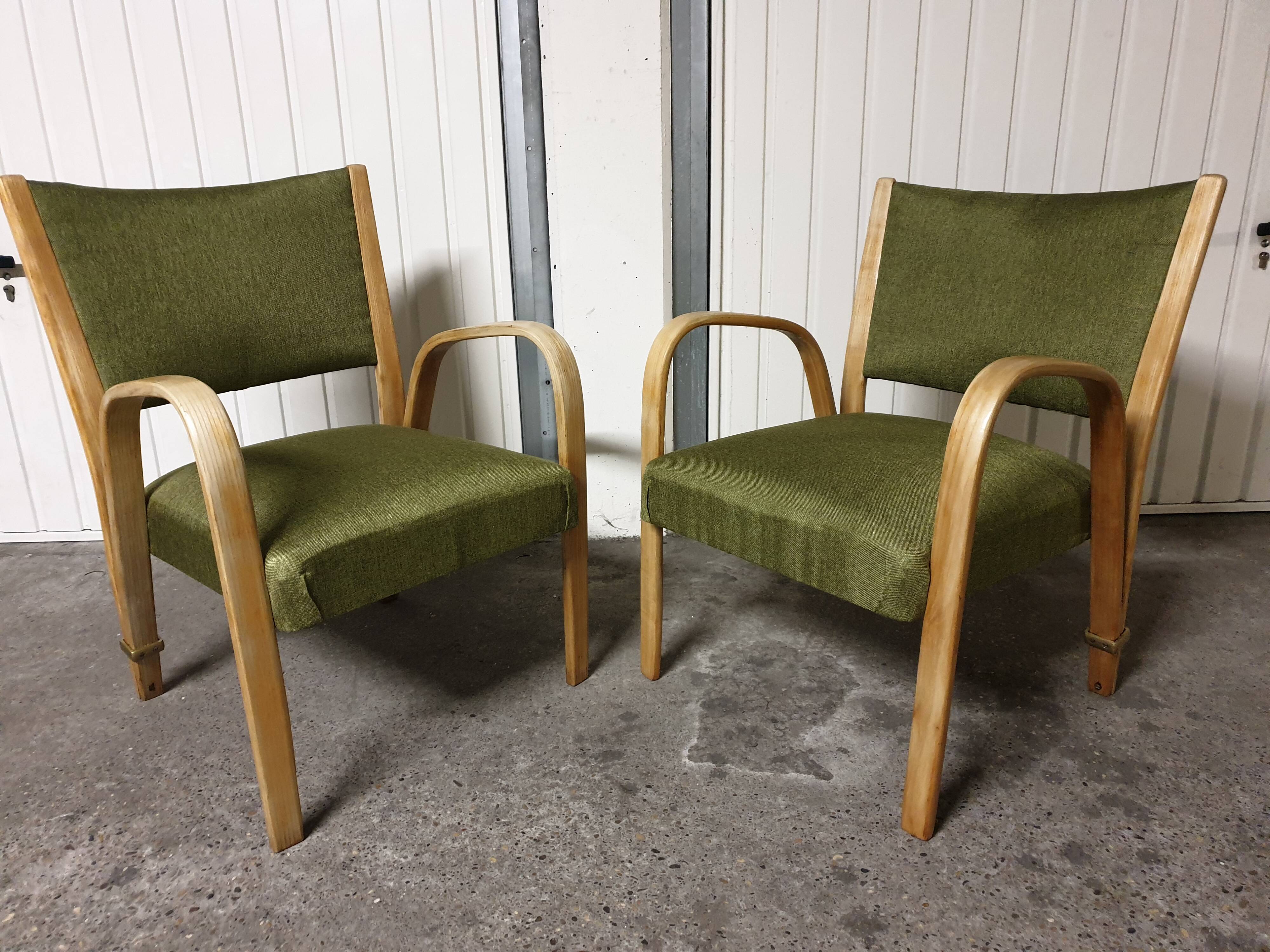Pair of Bow Wood Steiner Mid-Century Armchairs