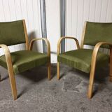 Pair of Bow Wood Steiner Mid-Century Armchairs