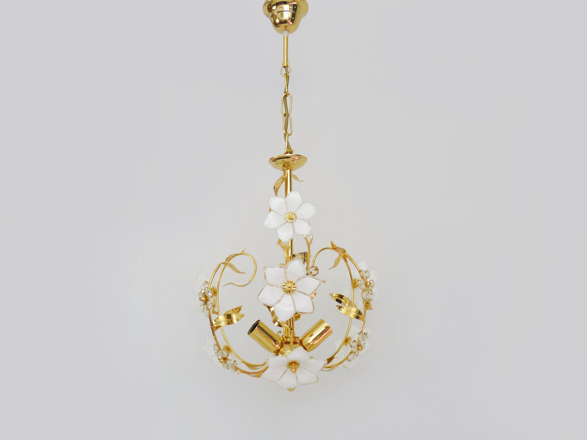 Vintage flower chandelier in Murano glass and brass with 2 burners. Year 70