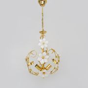 Vintage flower chandelier in Murano glass and brass with 2 burners. Year 70