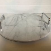 Marble dish with chrome metal handles