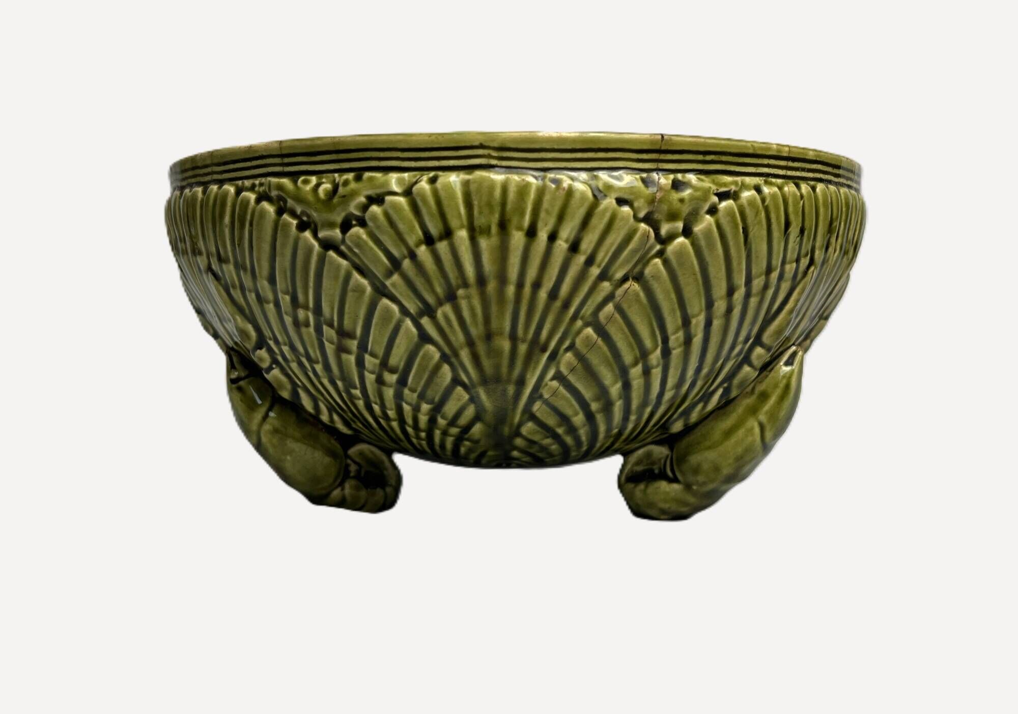 Art Nouveau, barbotine bowl Sarreguemines crayfish late 19th century