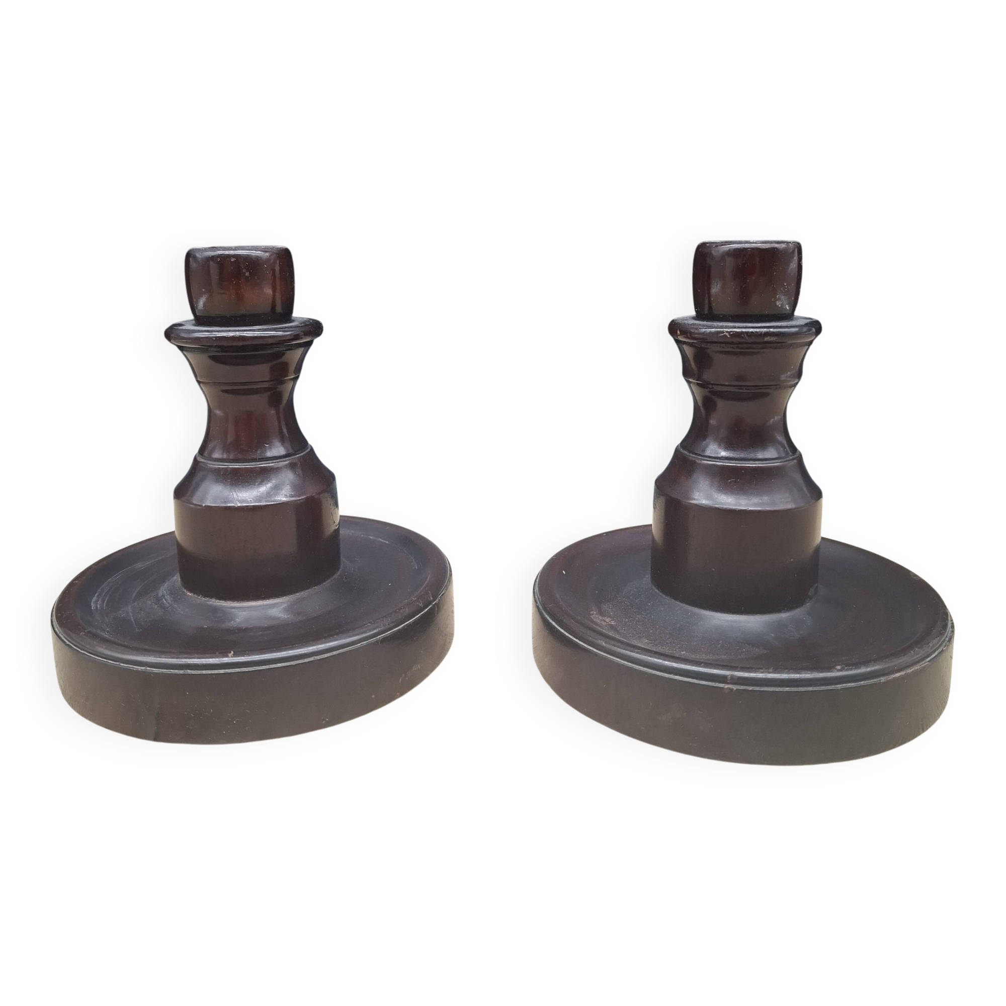 Pair of English turned wooden candlesticks