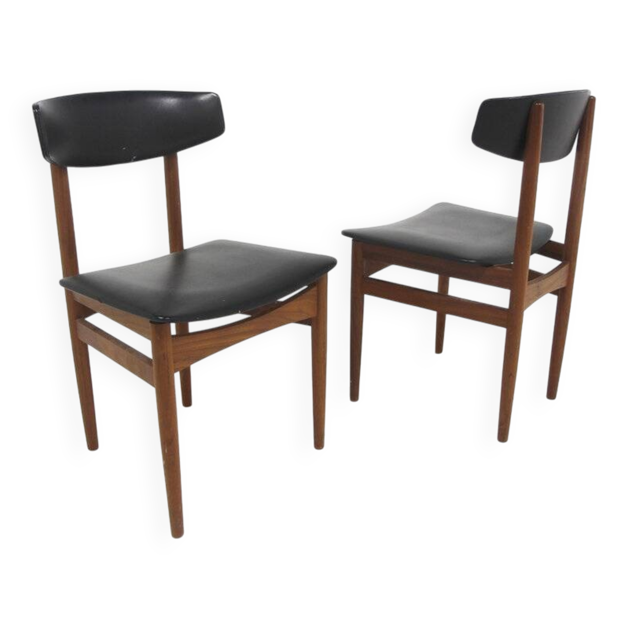 Set of 2 Scandinavian chairs in teak and imitation leather, Denmark, 1960