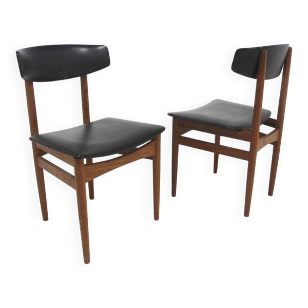Set de 2 chaises scandinave en teck et en skaï, Danemark, 1960