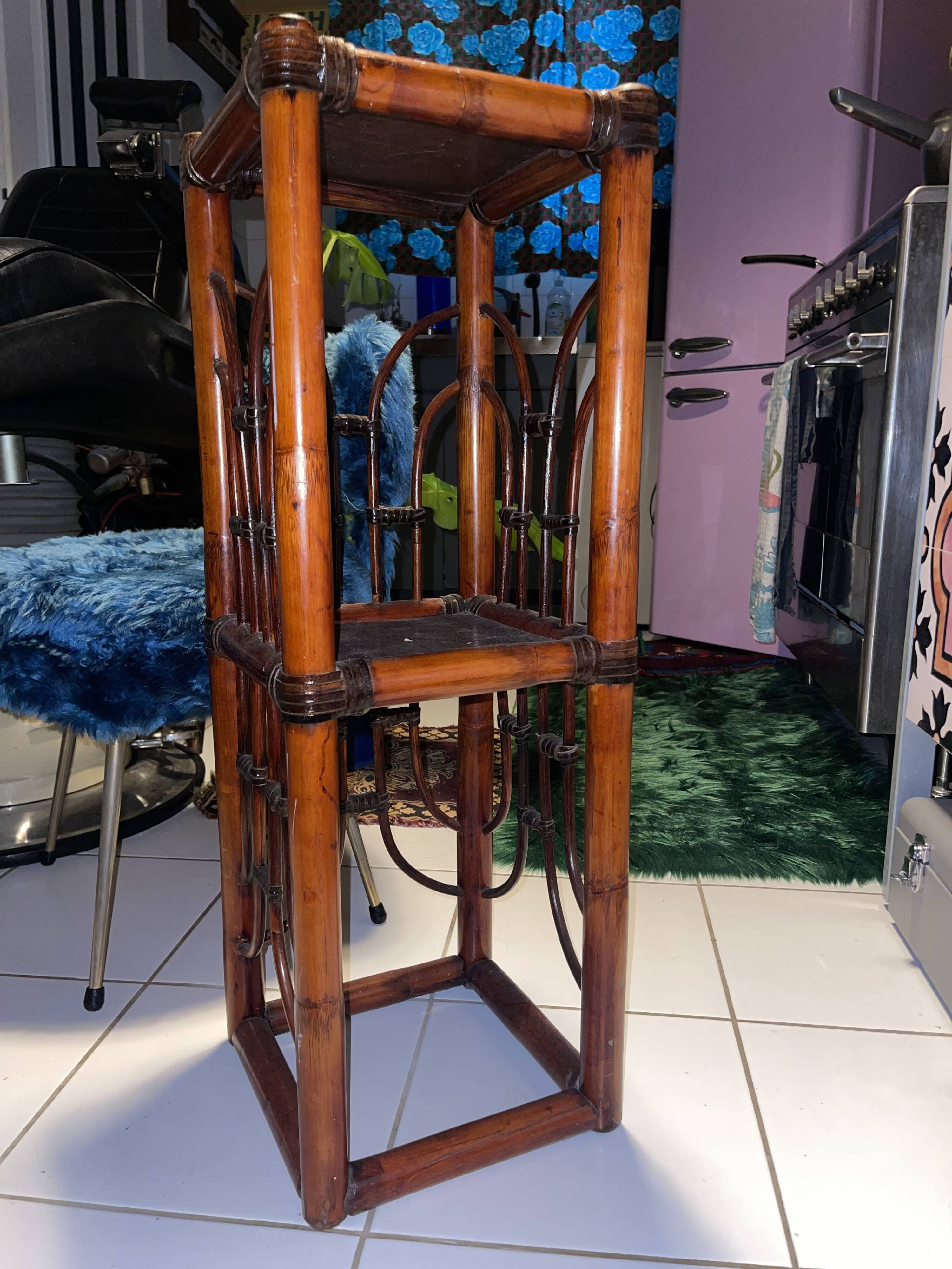 Polynesia handcrafted bamboo shelf/bookcase/side cabinet — vintage TBE