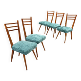 Vintage wooden and fabric chairs, design, Italy, 1950s-1960s