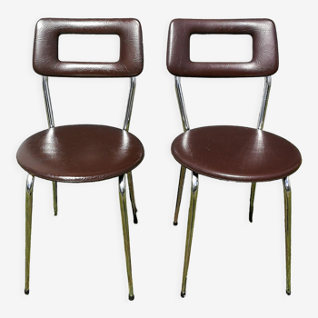 Pair of chairs in brown skaï 70s