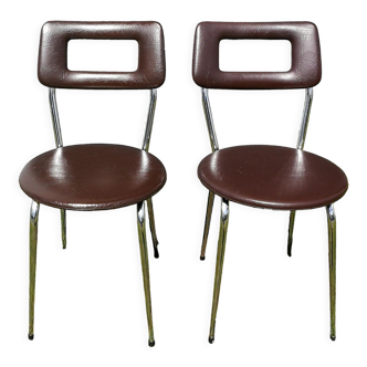 Pair of chairs in brown skaï 70s