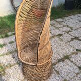 Old Emmanuelle chair in wicker and rattan