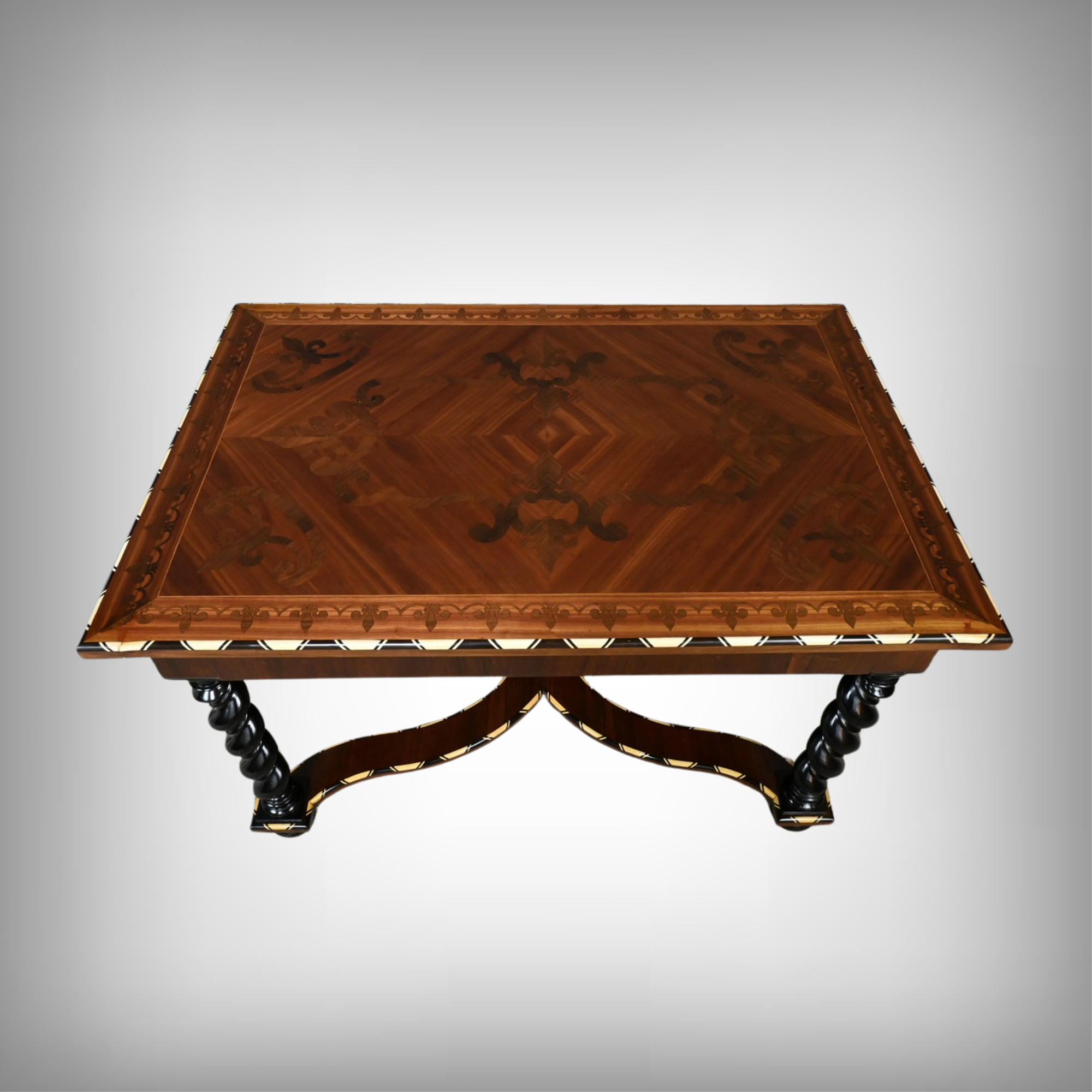 Desk table in precious wood marquetry, Napoleon III period – mid-19th century