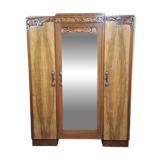 three-door wardrobe in fruitwood veneer, Art Deco style