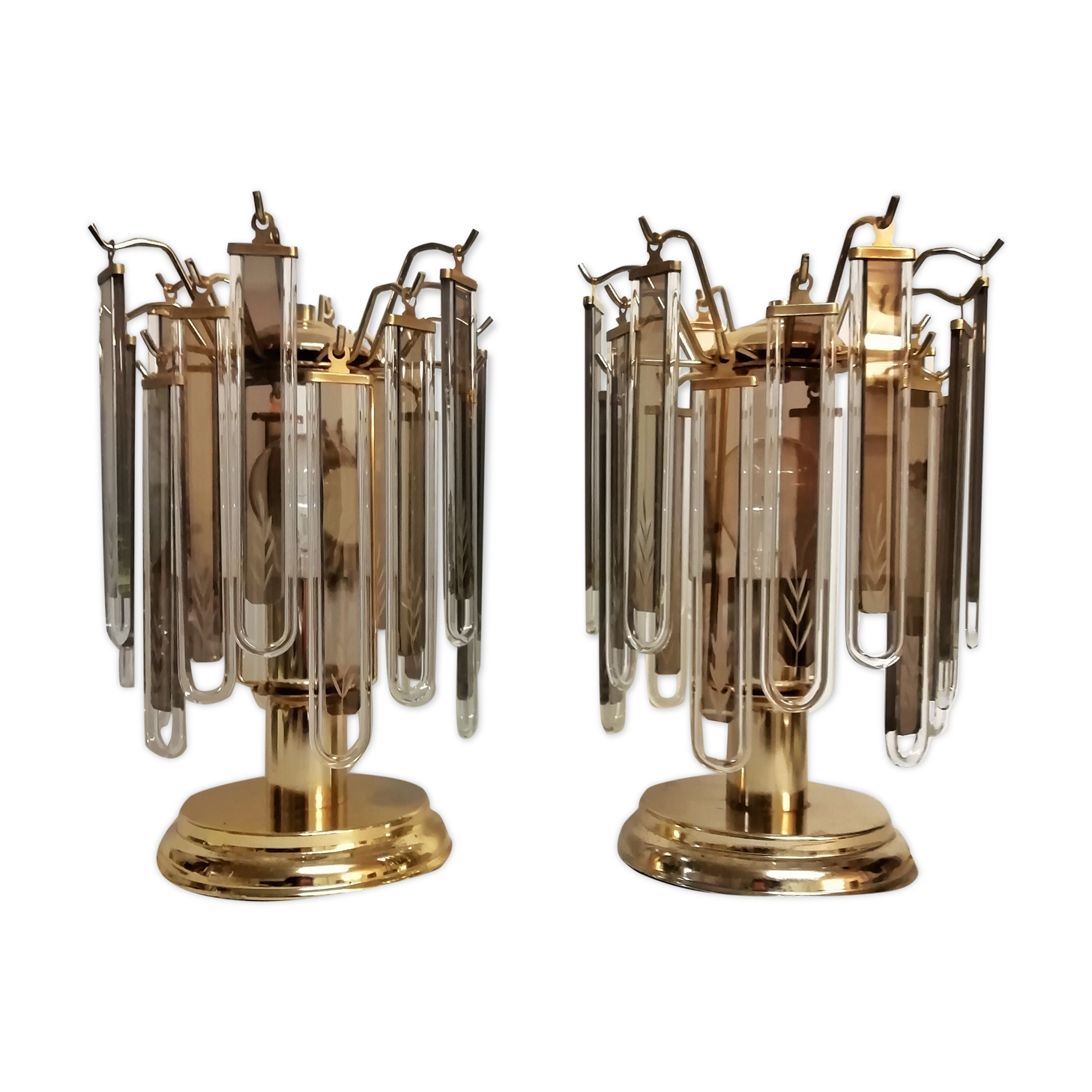 Pair of table lamps with rigid vertical crystals 1980