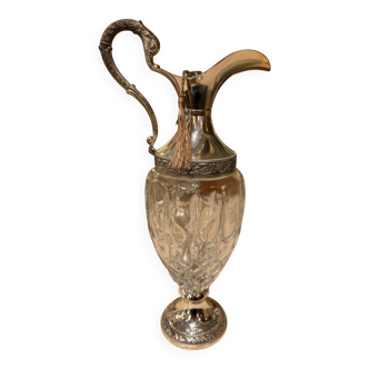 Silver-plated metal and crystal carafe