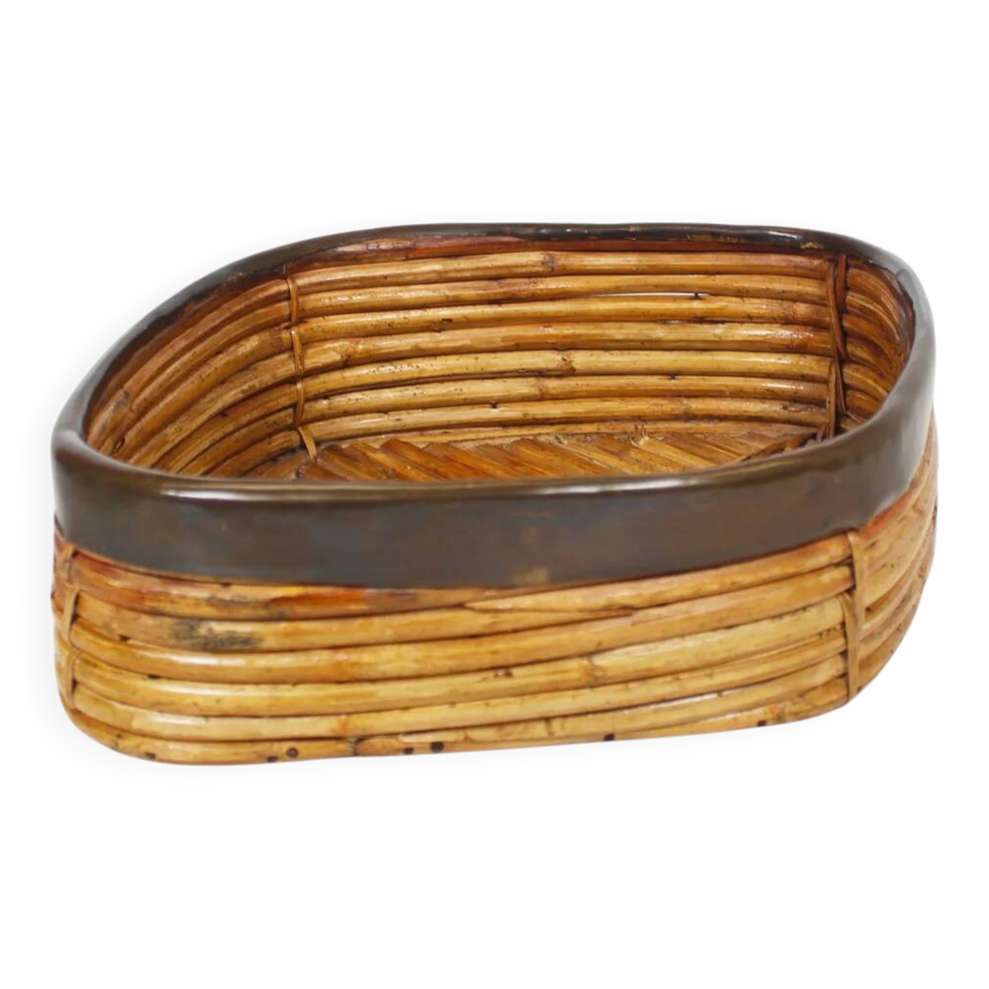 1970s rattan and brass basket by Gabriella Crespi