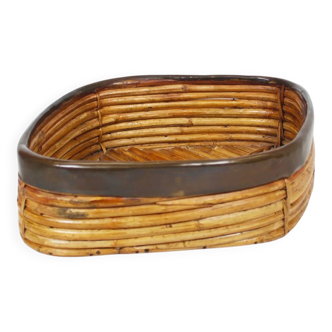 Panier en rotin et laiton des années 1970 par Gabriella Crespi