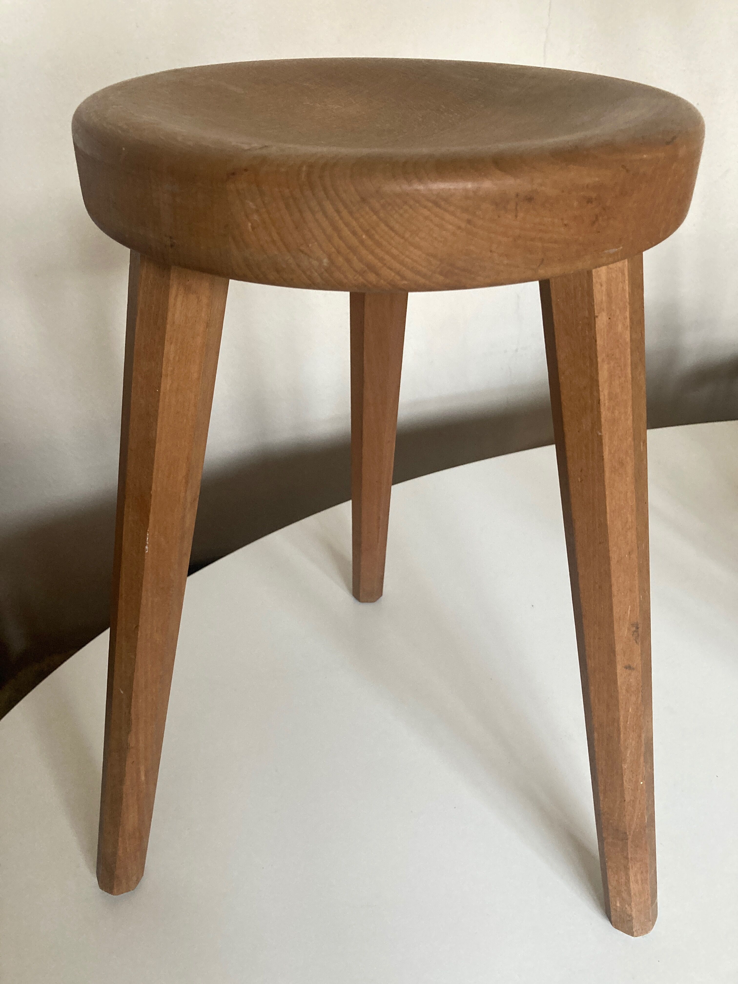 Wooden stool tripod hollow seat 1960