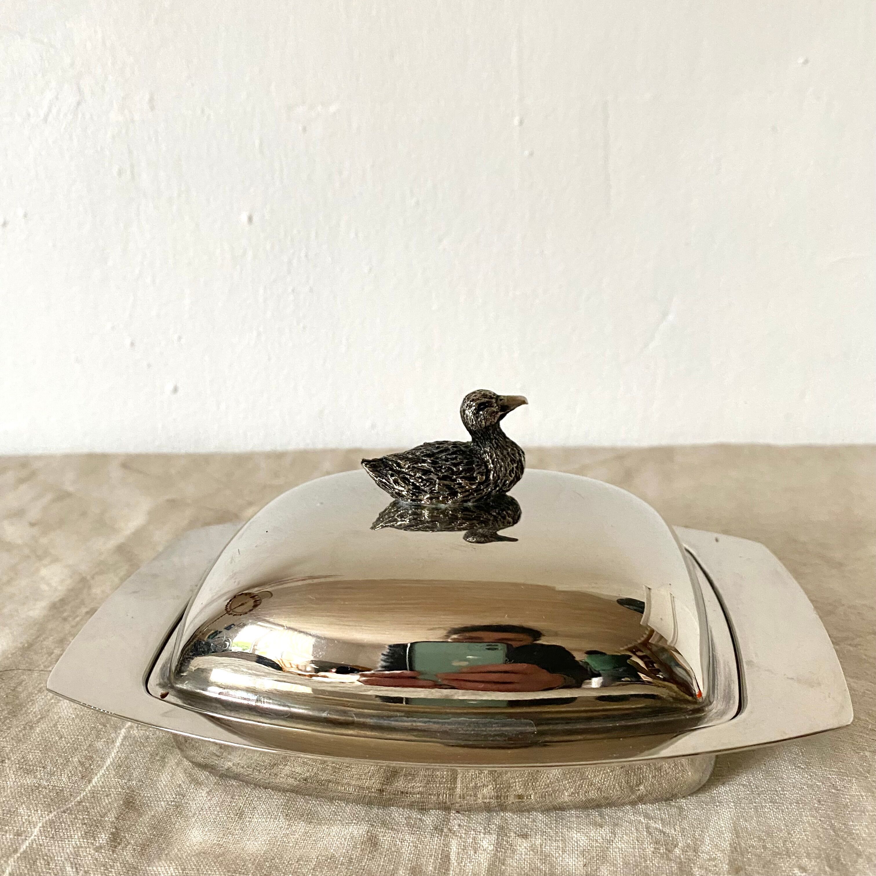 Silver metal butter dish