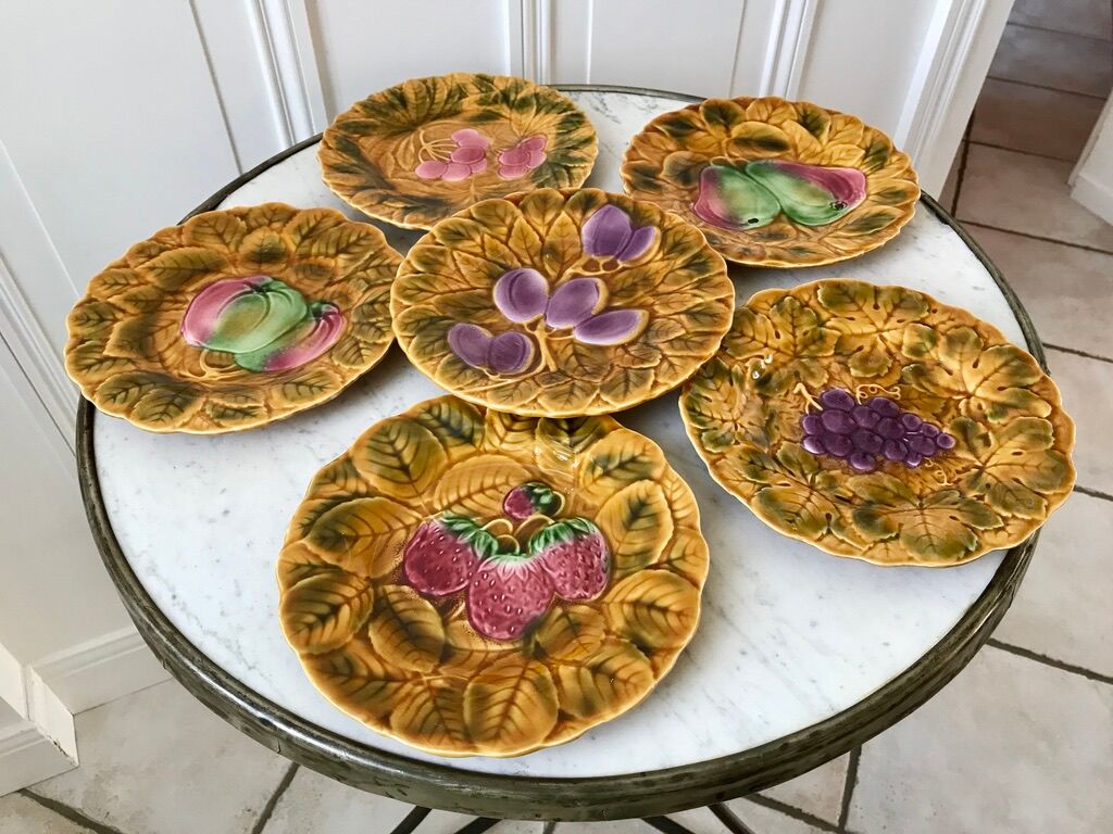 Set of 6 dessert plates in Sarreguemines slurry 60s