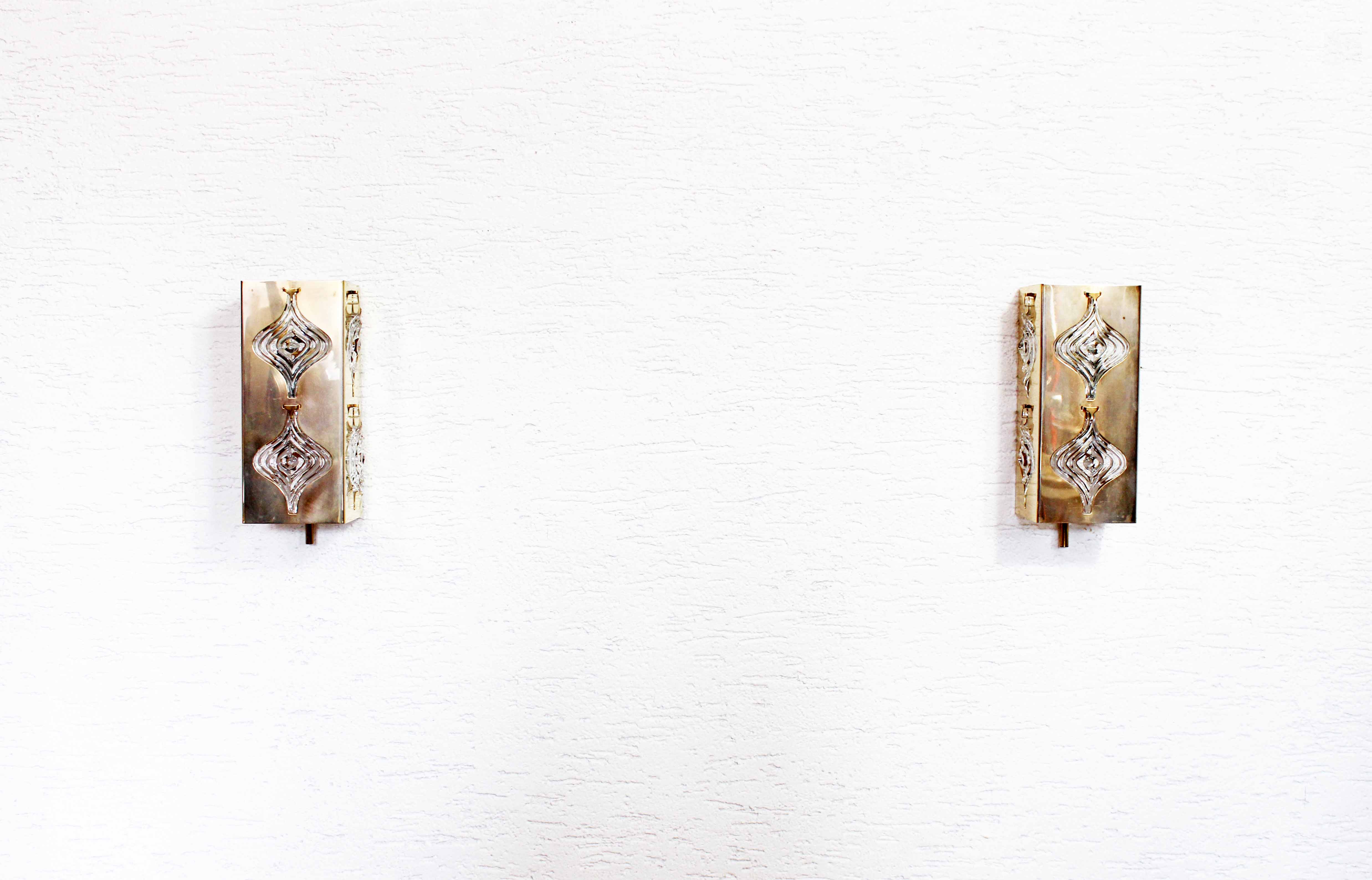 Pair of Palwa sconces in brass and crystal