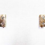Pair of Palwa sconces in brass and crystal