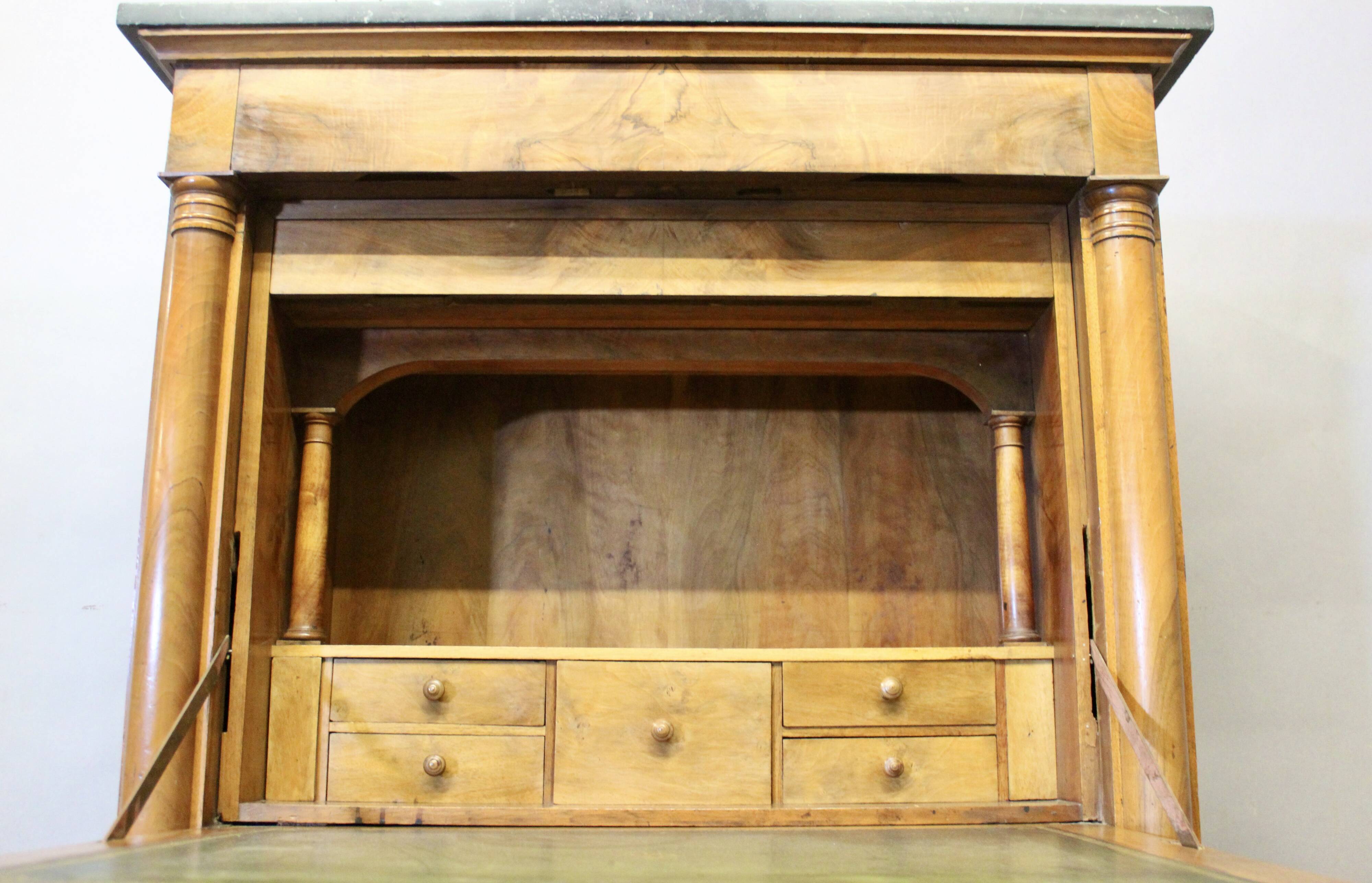 Empire secretary desk in walnut with black marble top
