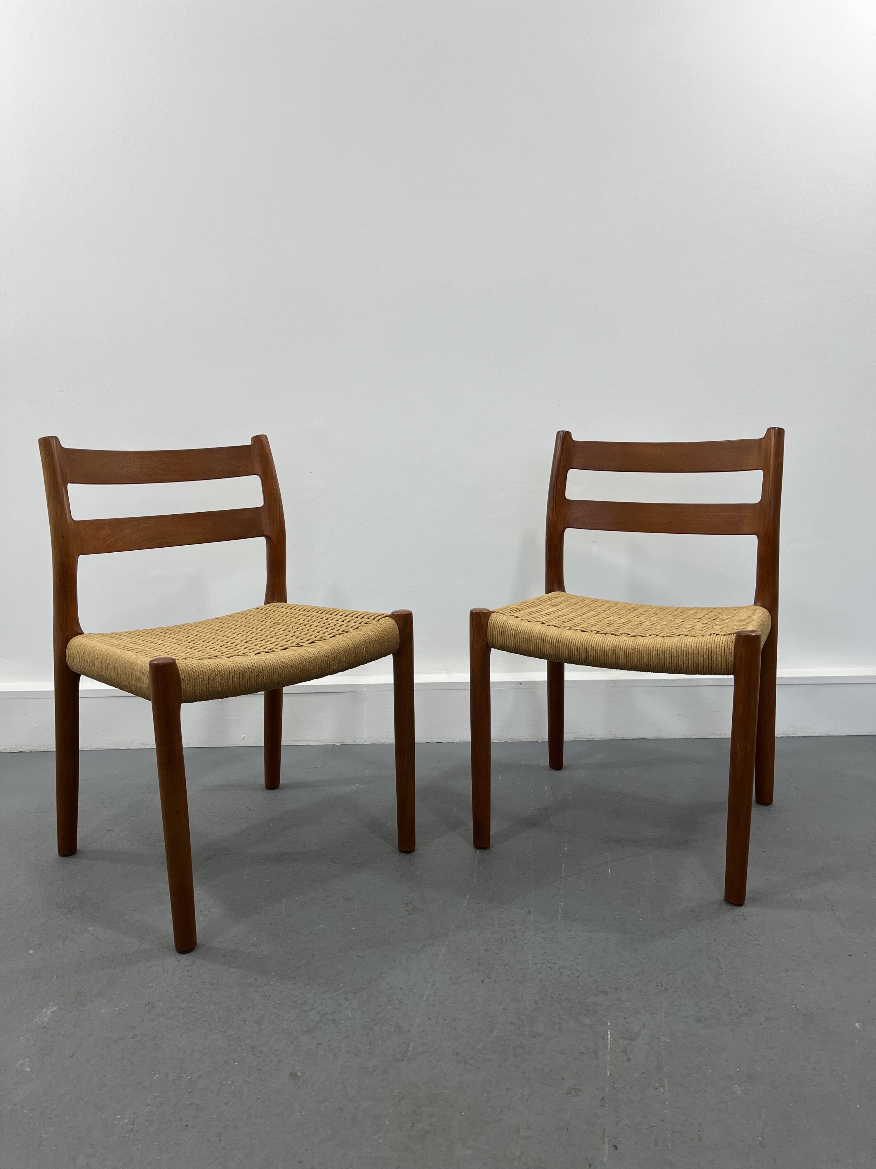 2 Danish Mid-Century Teak Dining Chairs #84 by Niels O. Møller for J. L. Moller