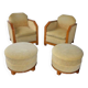 Pair of Art Deco armchairs and poufs