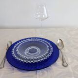 Service of 6 large vintage cobalt blue glass plates by Codec.