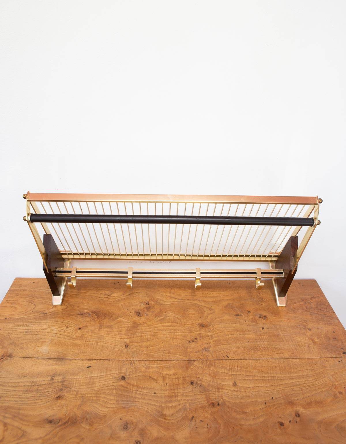 50s wall coat rack in wood and metal