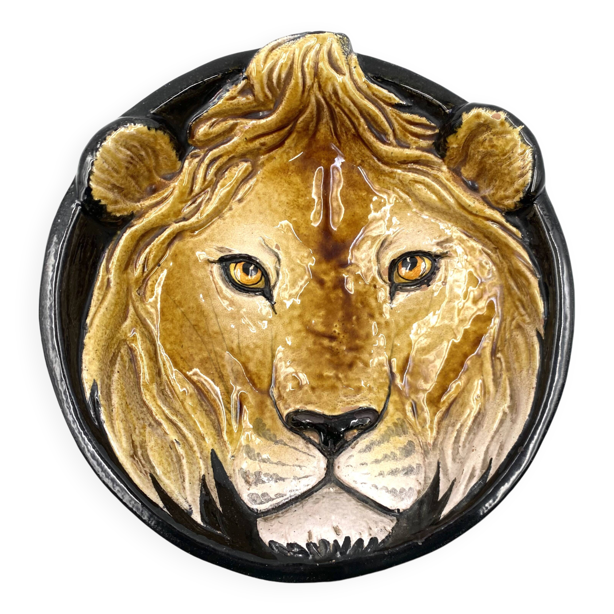 Mid-century lion ceramic plate / vide poche, Italy 1970s