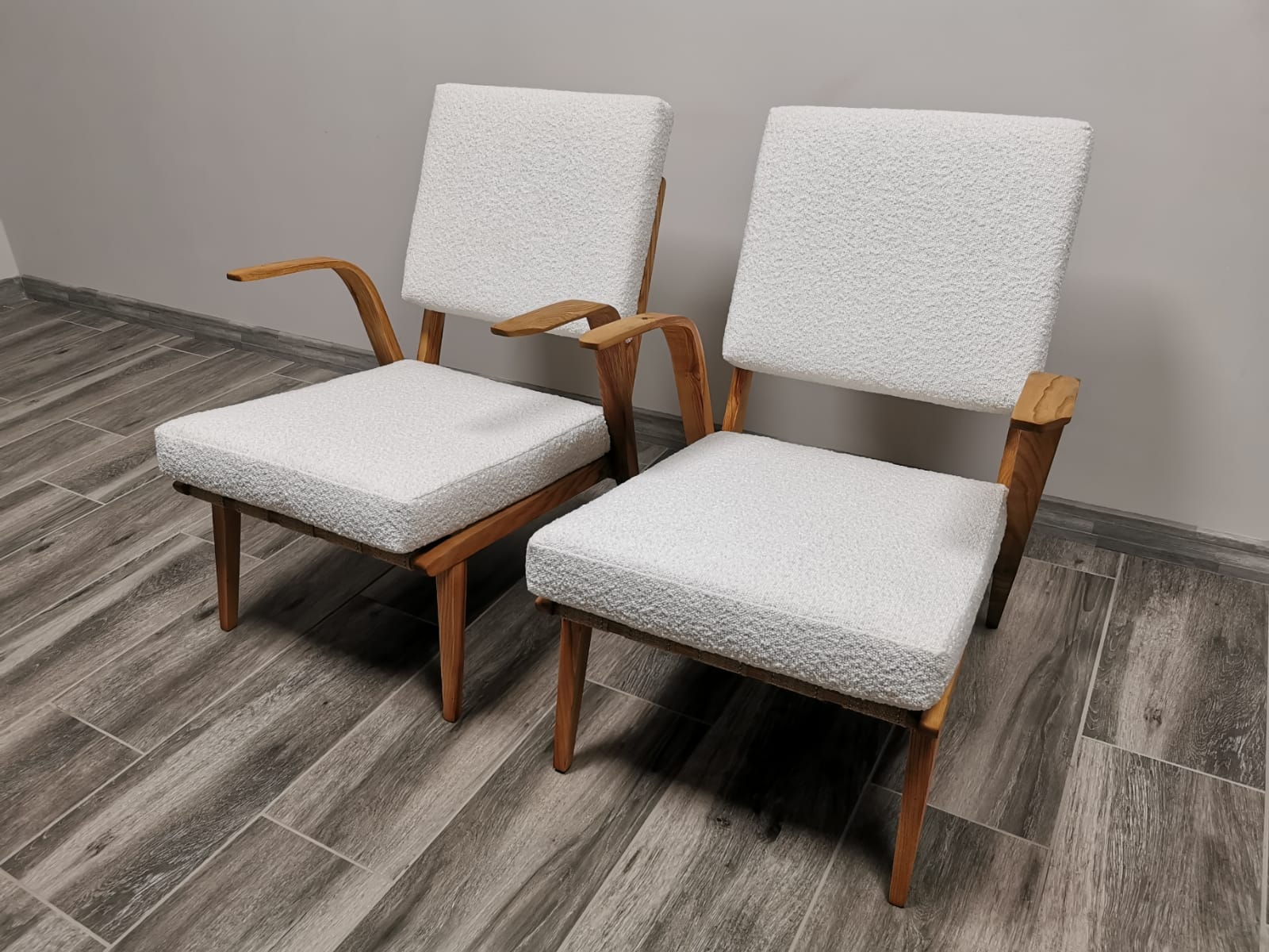 Mid-century wool boucle armchairs