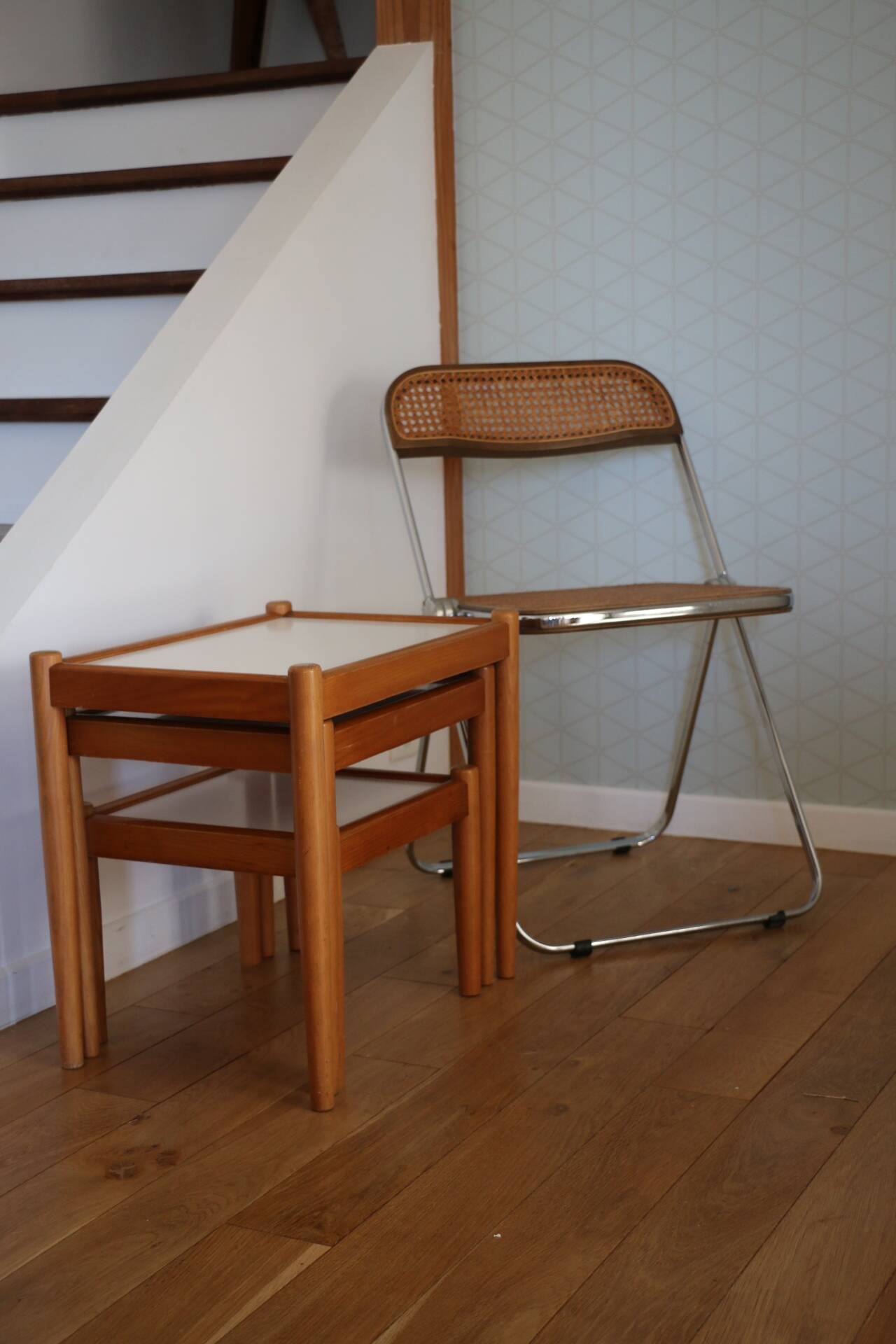3 tables gigognes hêtre mélaminé blanc