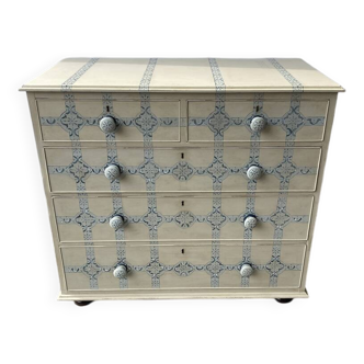 19th century hand painted two over three chest of drawers
