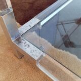 Table basse lucite, verre et métal années 80