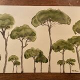 Signed watercolor painting “Lubéron pine forest”