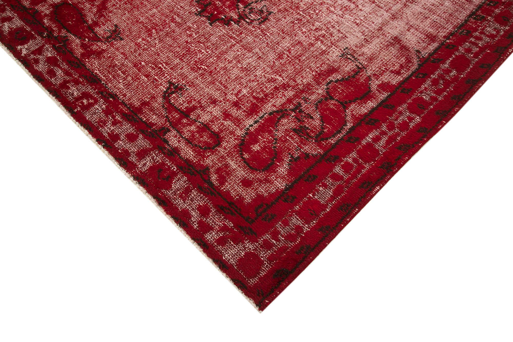 Hand-knotted hi-low pile oriental 1970s 170 cm x 261 cm red carpet