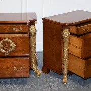 Empire Style Nightstands in Golden Walnut Burl, Set of 2