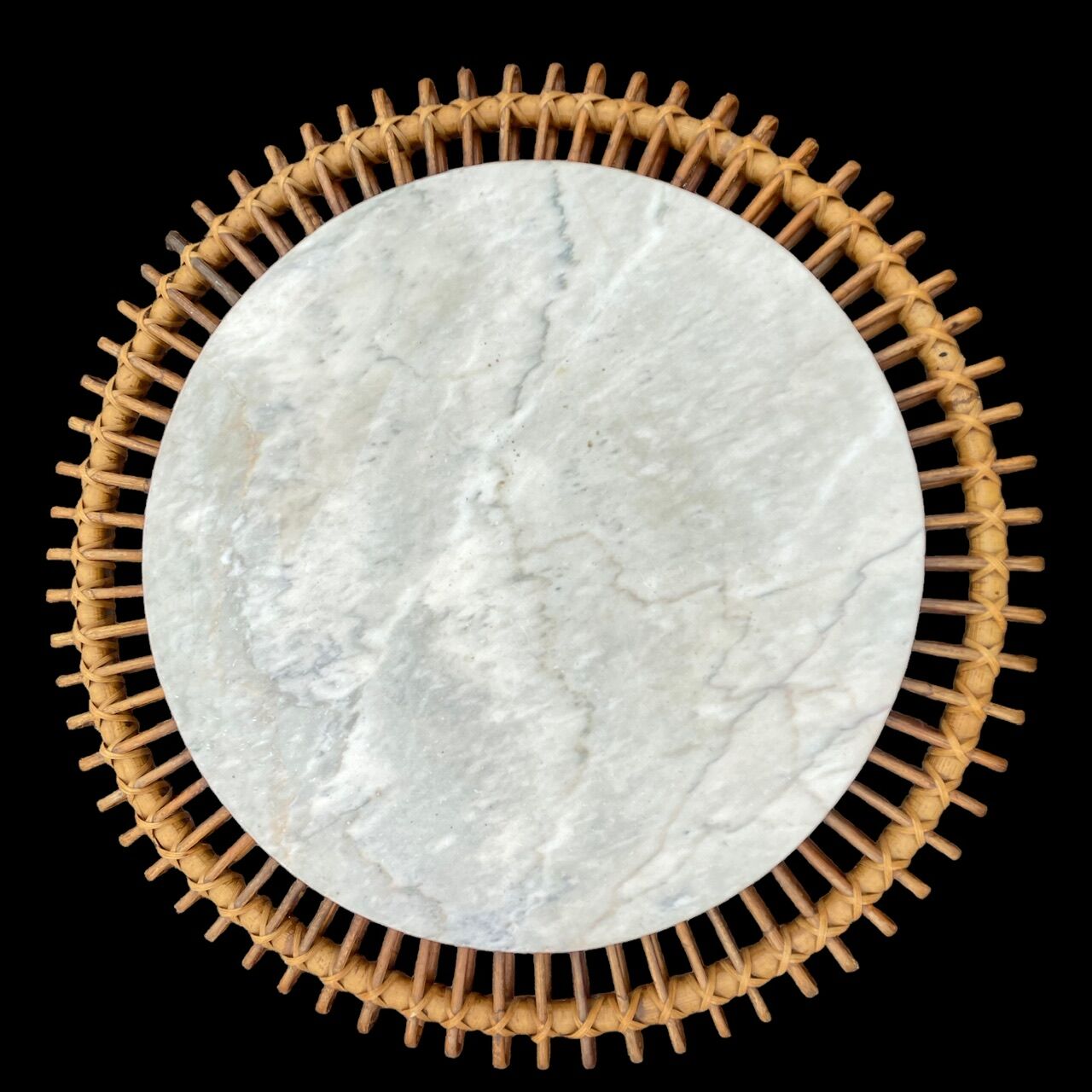 Sun coffee table in rattan and marble from the 50s