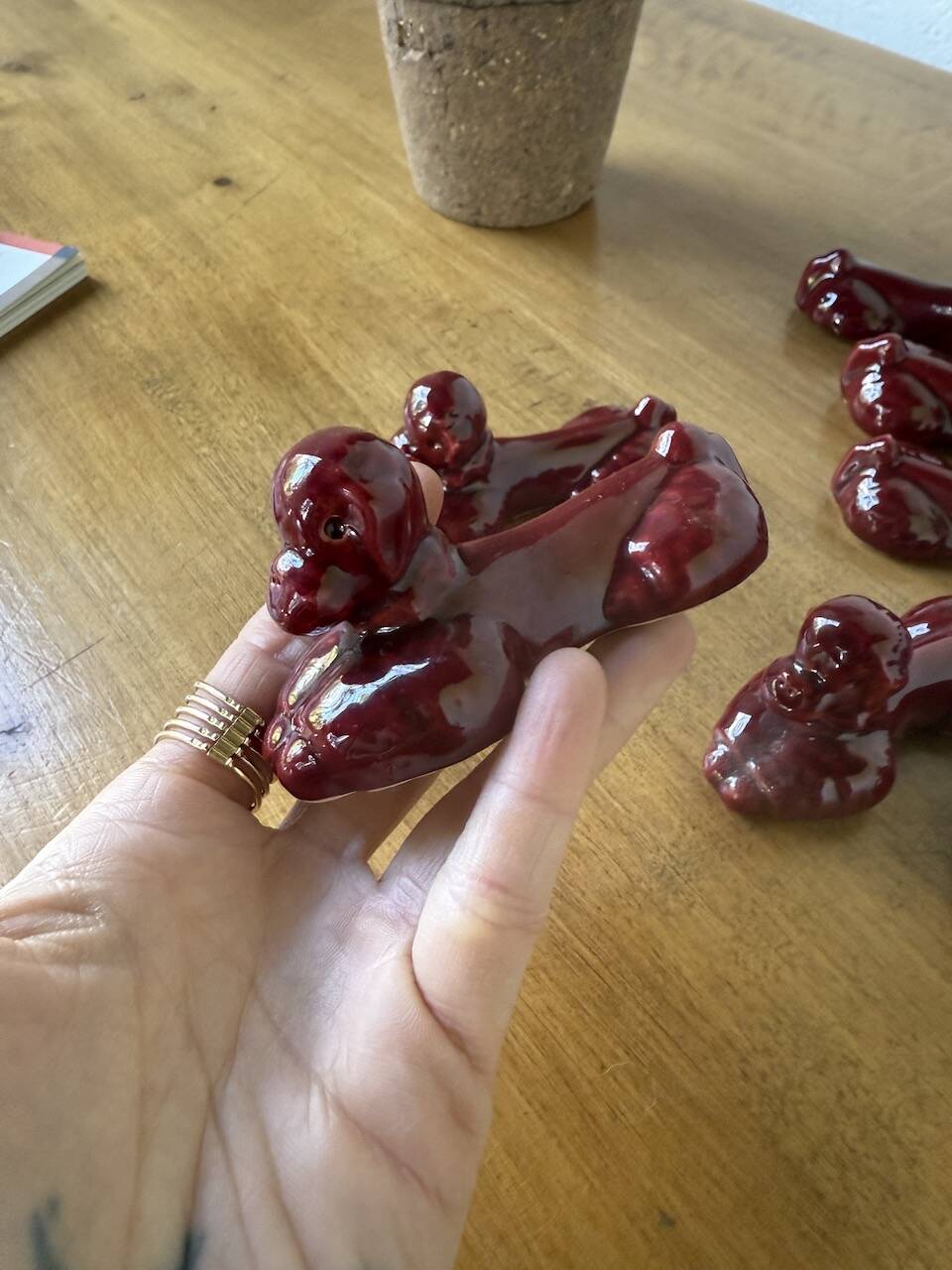 Red poodle ceramic knife holder