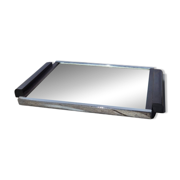 Art Deco mirror plateau in chrome metal and Macassar wood.
