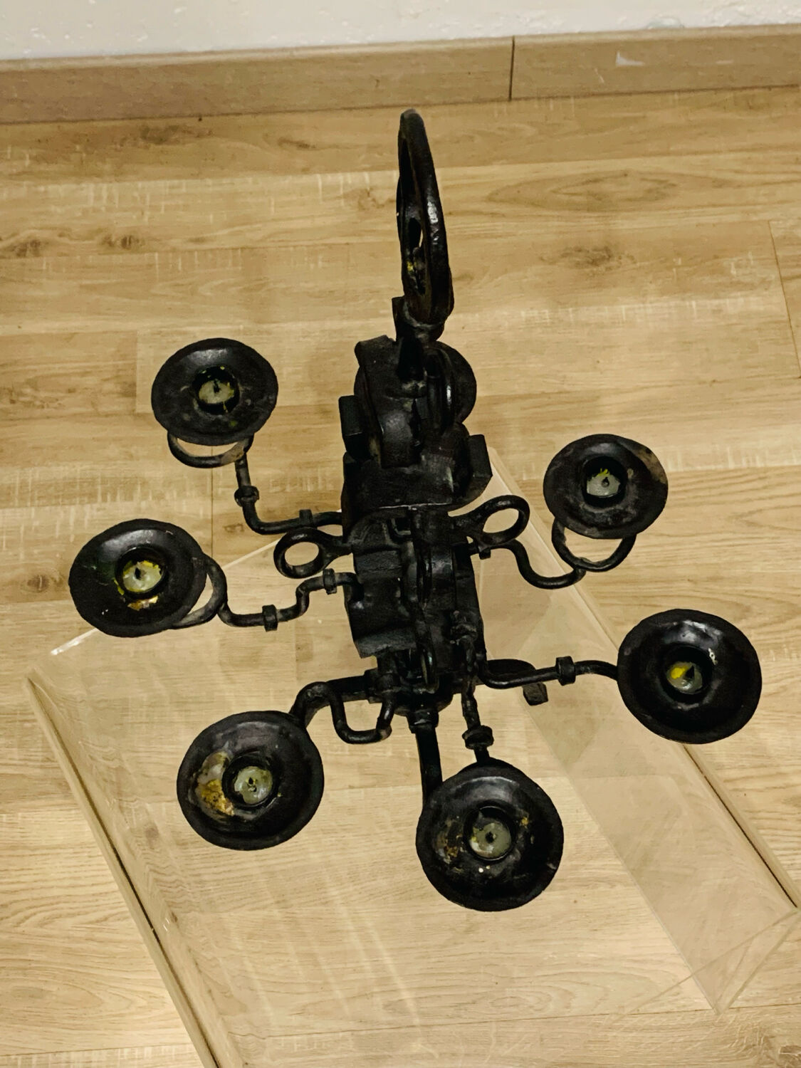 Black brutalist candlestick with 7 lights