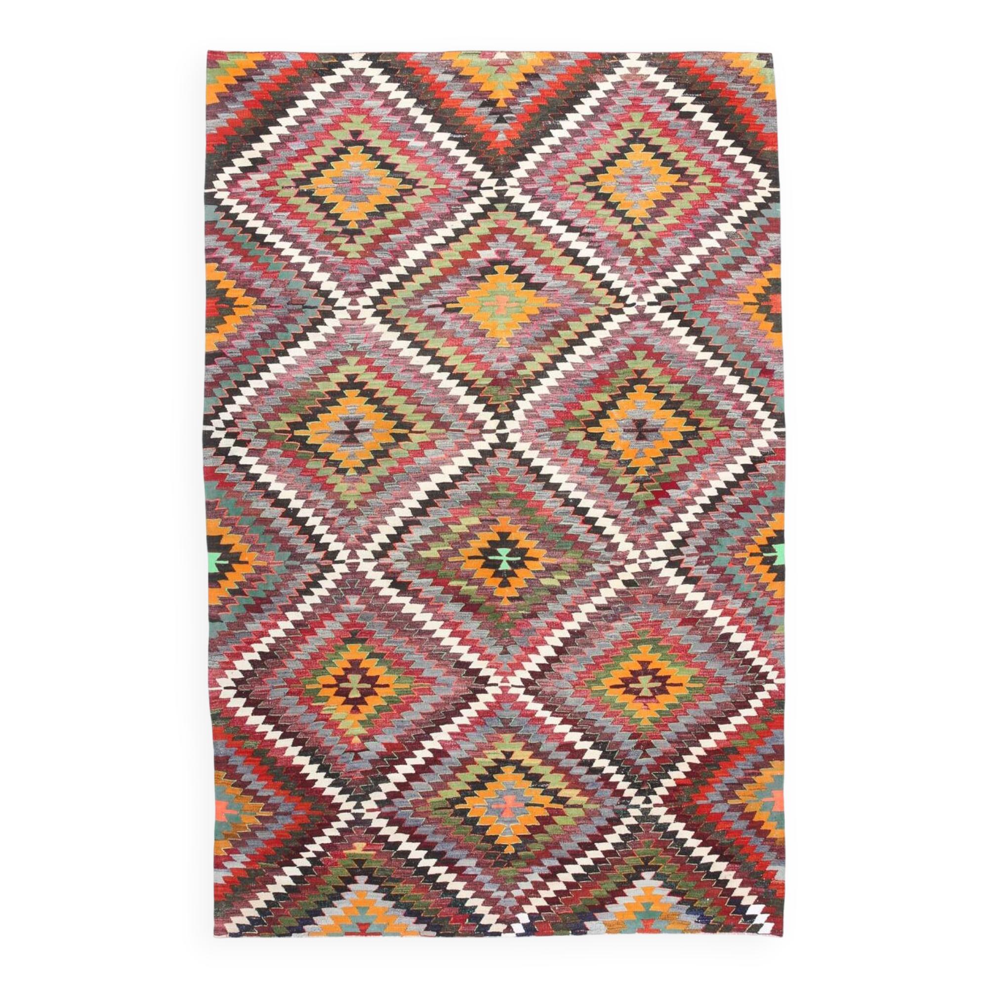 Tapis kilim géométrique multicolore – Explosion de motifs et de caractère