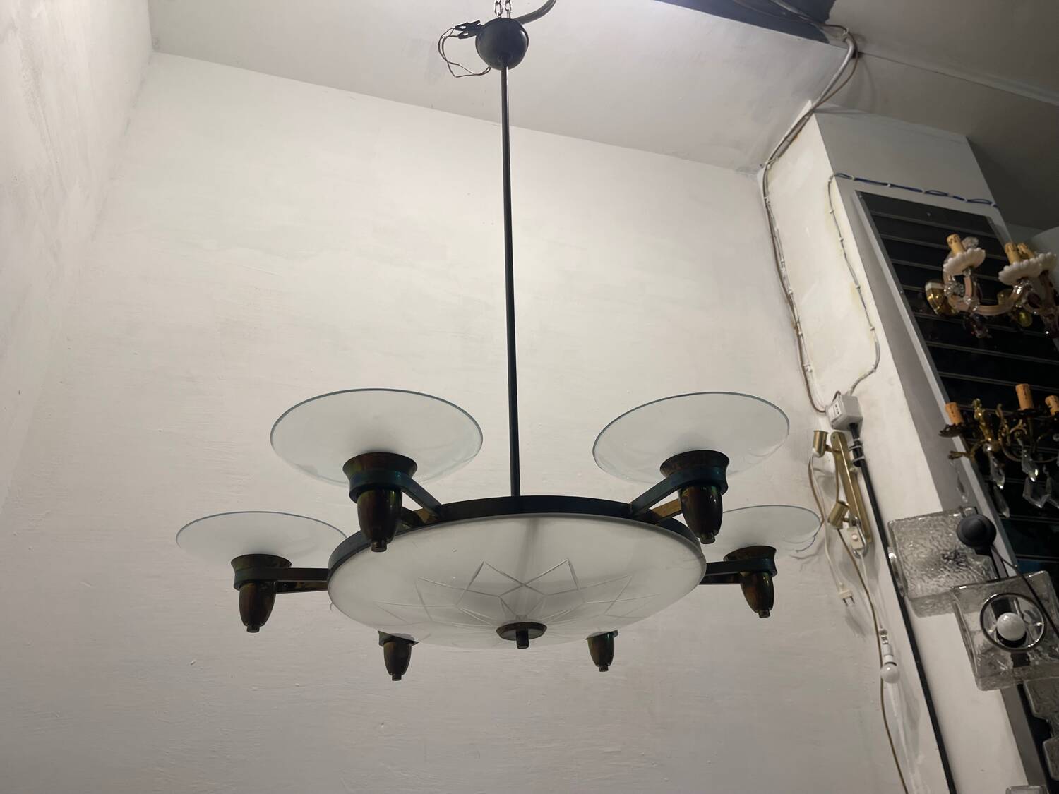 Large Art Deco Bronze Chandelier 1950’s