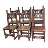 6 chaises alsaciennes XIXe siècle en bois sculpté et décor entrelacé