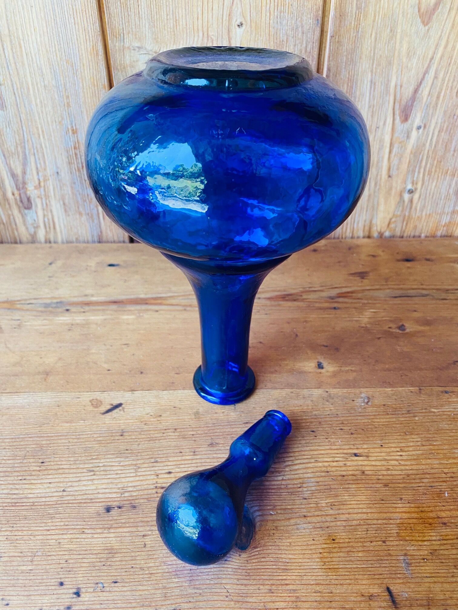 Cobalt blue glass decanter