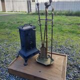 Magnificent set: brass fireplace accessories + rare items