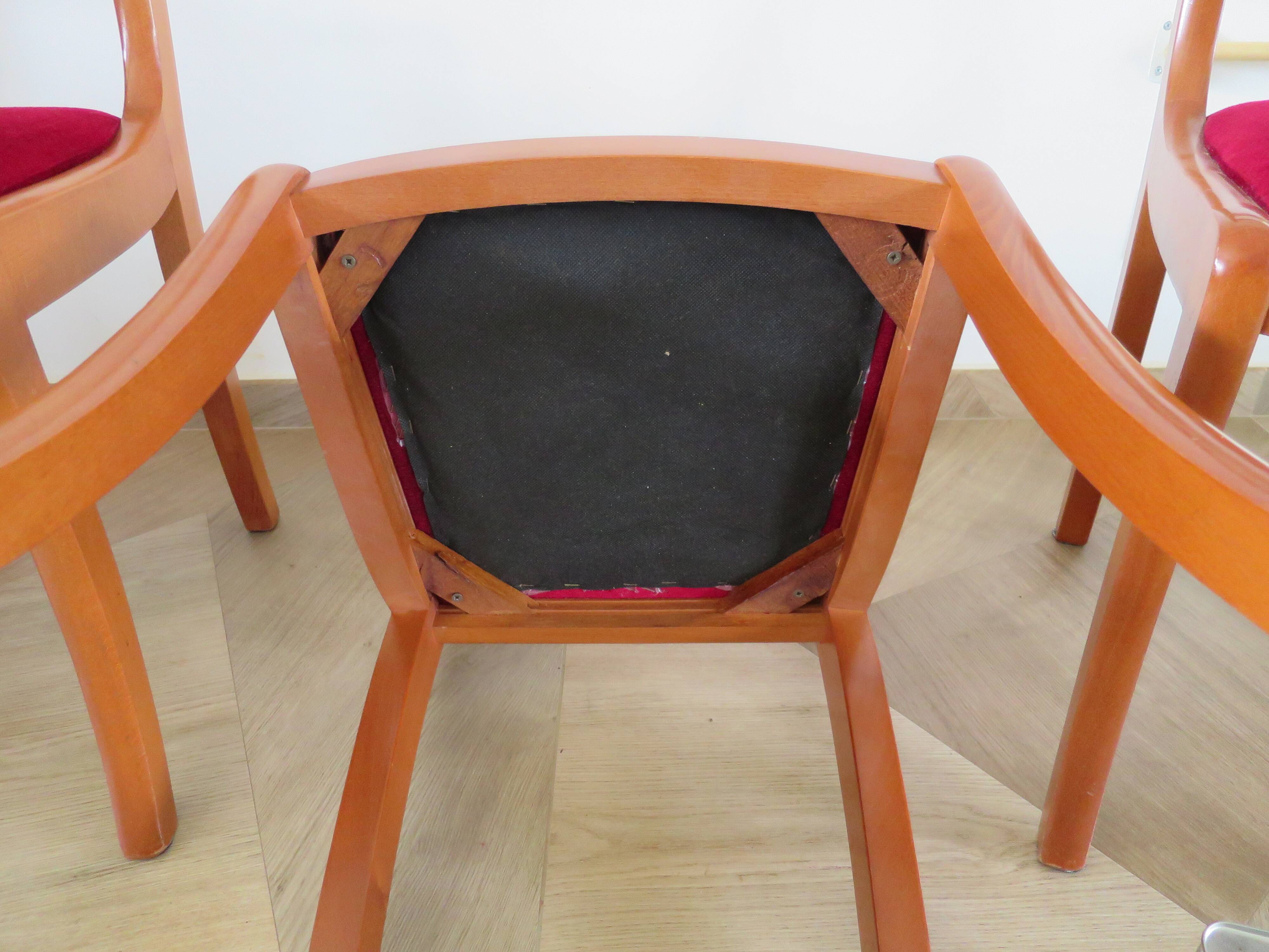 Solid cherry wood chairs and red velvet seat - Set of 4 - Louis Philippe style