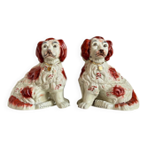 Pair of red Cavalier King Charles dogs in Staffordshire pottery, 19th century.